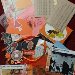 Lot 30 pcs Orange Beige Color Ephemera Stickers Clippings Stamps Embellishments.